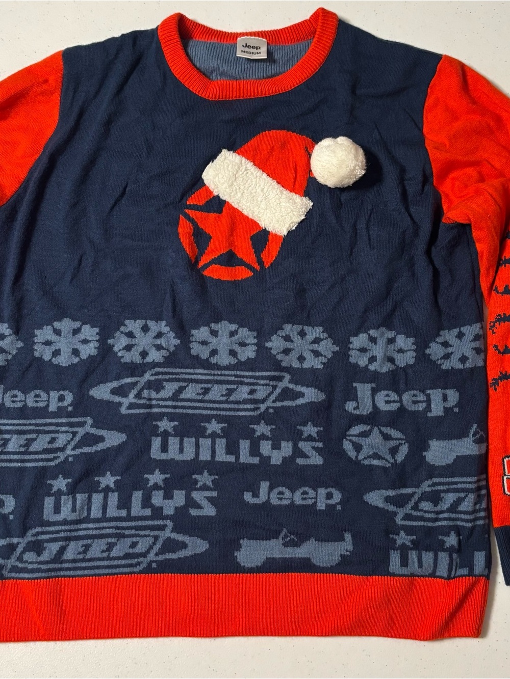 Jeep Navy and Red Holiday Sweatshirt with Santa Star size medium